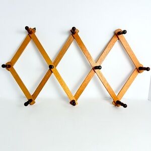 Vintage Accordion Wood Peg Rack 10 Pegs Wall Storage Organizer Coats Mugs 13"x3"